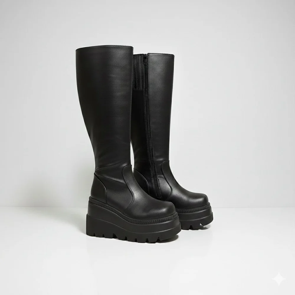 Demonia Shaker Black Platform Boots Womens Size 7 - Picture 1 of 12